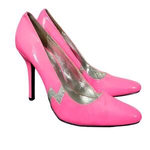 Ellie Shoes Hot Pink Heels with Glittering Silver Detail